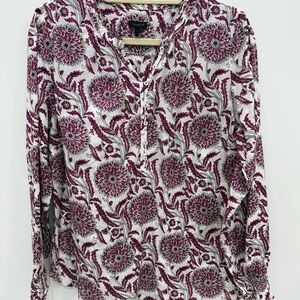 Talbots Pink and White Print Blouse